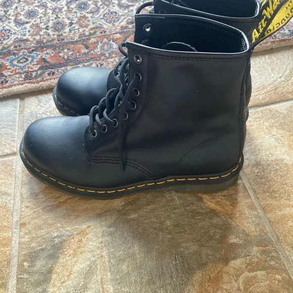 Dr. Martens Black Leather Boots with Yellow Stitching - Picture 3 of 6
